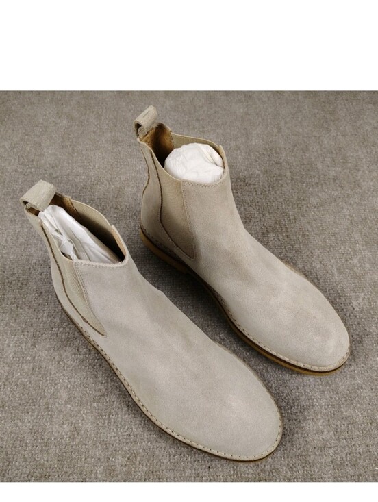 Mens BARNEYS NEW YORK Velour Beige Chelsea Boots Size 9M ITALY main image 8